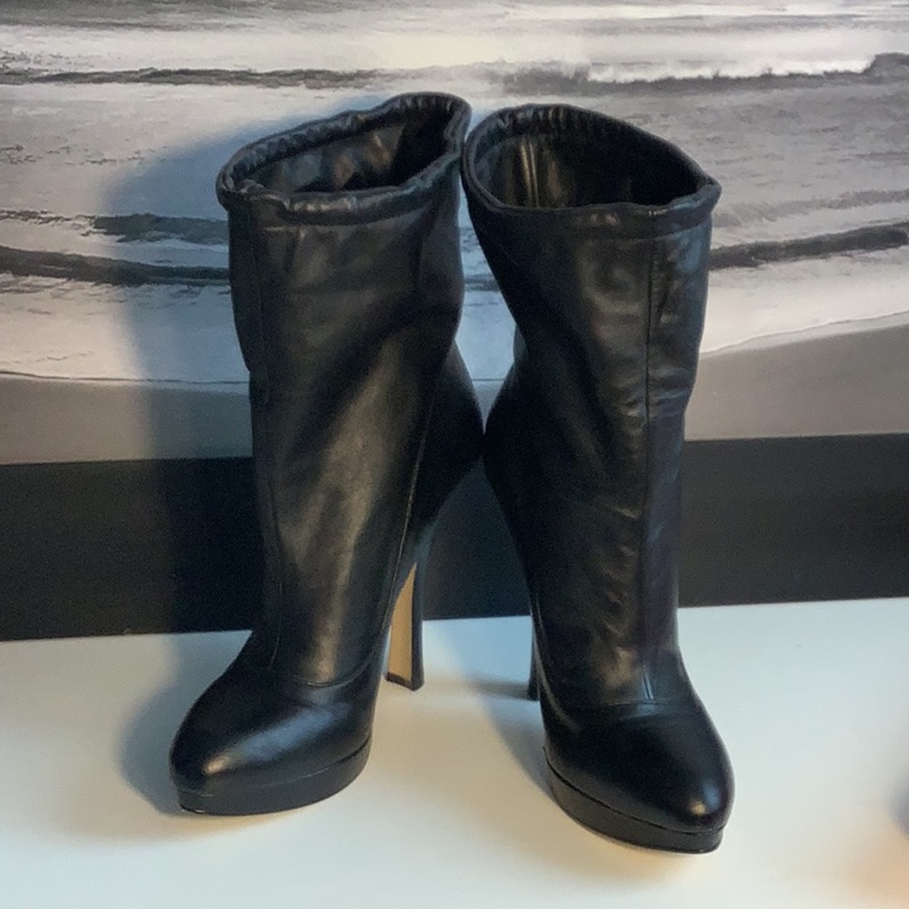Boutique 9 Black Leather Platform Stiletto Convertible Shaft Ankle Boots Sz 9 M